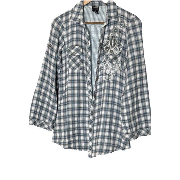 Y2k Vanity Shirt tattoo button up rhinestone‎ punk grunge mcbling tattoo shacket - Picture 1 of 6